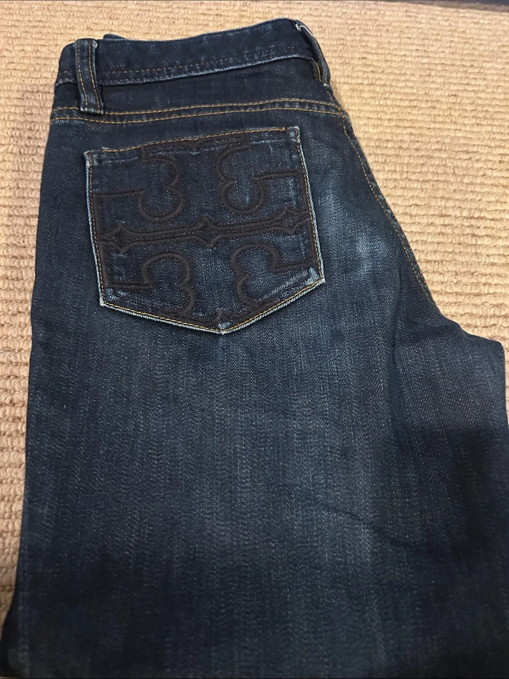 Tory Burch Dark Indigo Cropped Slim Jeans
